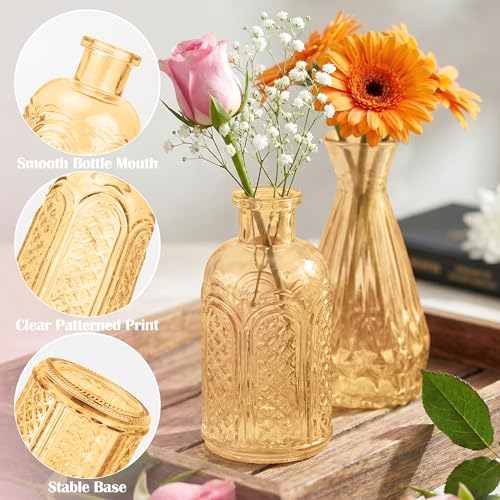 Glass Bud Vases in Bulk Set of 17, Gold Small Mini Vases for Flowers, Vintage Vase for Centepiece,Wedding, Table Decor, Baby Shower, Christmas, Home and Events - color: Gold