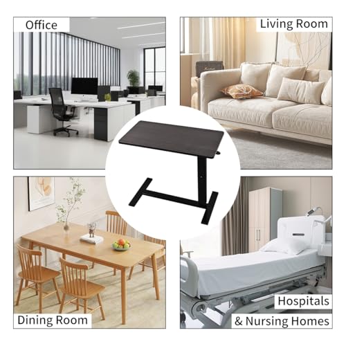 lumizone Foldable Overbed Table with Wheels Adjustable Height Bedside Desk 27.56"-36.61" Rolling Hospital Bed Table with Casters Medical Tray for Home Use Desk Over the Bed - color: Espresso
