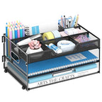 Daltack 3-Tier Desk Organizer with Handle, Mesh Paper Organizer with Pen Holders & Adjustable Compartments & A4/Letter Paper Trays for Home Office Supplies, Black - color: Black With Pen Holders