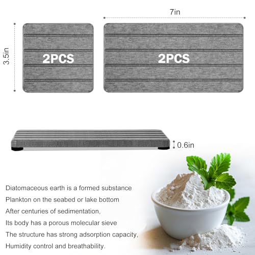 4PCS Stone Drying Tray for Bathroom Sink and Kitchen Counter, Fast Drying Diatomite Stone Sink Tray Soap Trays, Diatomaceous Coaster, Water Absorbing Stones Trays for Sinks - color: Gray 4stripes