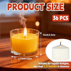 36 Pack Clear Glass Tealight Candle Holders, 1.8 Inch Wide x 1 Inch High, for 1.5" Tealights, Bulk for Wedding Centerpieces, Party, Dinner, Home Decor
