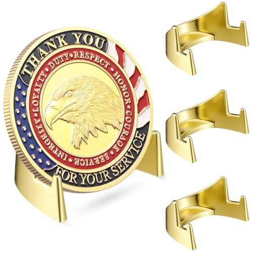Yaocom 4 Pcs 1.69 Inch Metal Challenge Coin Display Stand Military Coin Holder Medallion Token Holder for Veterans Collectors Fits 2 Inches and up Coins Medals Pocket Watches(Gold) - color: Gold