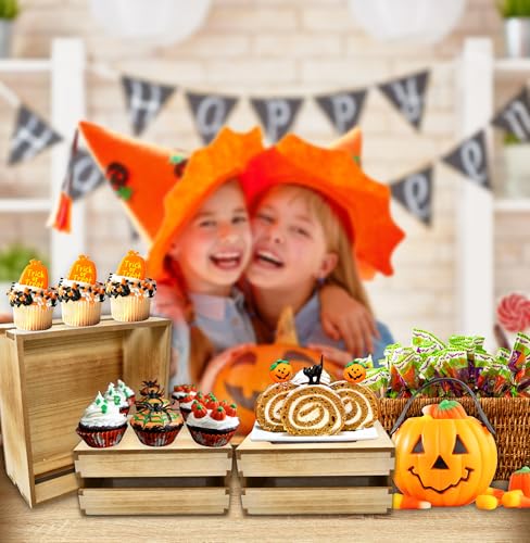 Gift Boutique 4 Pcs Wooden Buffet Risers, Rustic Wood Cake & Dessert Display Stands, Square Food Risers for Buffet Table, Appetizers & Cupcakes, Wedding, Party & Event Décor (4 Sizes)
