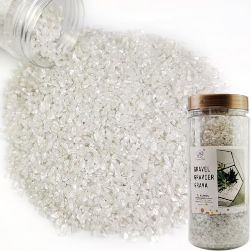 HappyFiller 1.3 LB Crushed Glass Terrarium Sand Vase Fillers Planter Soil Cover Stones Fairy Garden Gravel Pebbles Candle Holder Decor Mini Rock,Resin Art,Crafts Glitter,Wedding Ceremony,Ivory White - color: White-2