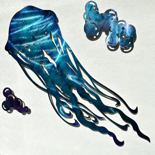 LiveInUrban Coastal Wall Art Jellyfish Metal Wall Sculptures, Ocean Beach Themed Metal Hanging Home Decoration 3PCS 15.5"x11.8" - color: jellyfish