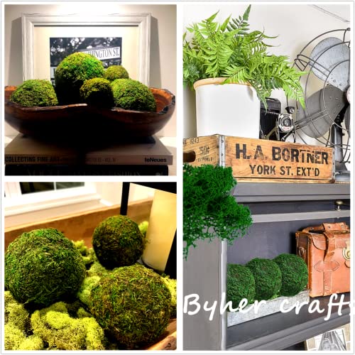 BYHER Moss Balls, 18 PCS Decorative Balls for Centerpiece Bowls - 6pcs 3.2" Natural Dried Balls+ 12pcs 2" Green Moss Balls Vase Bowl Filler (Set of 18) - size: Mix-Set of 18