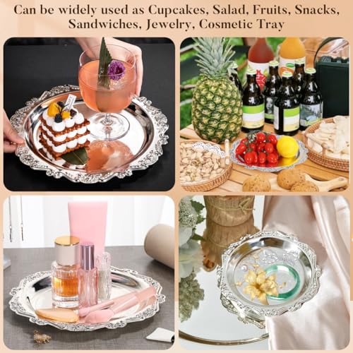 Cabilock Silver Iron Serving Tray, 7.87In Elegant Snack Serving Platter for Party Food Desserts and Jewelry Display, Multifunctional Decorative Tray for Entertaining