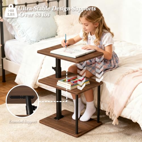 Faesun Swivel Side Table for Couch Arm, Height Adjustable C Shaped End Table for Recliner or Bed, Tv Trays with Storage Shelf for Small Spaces- Small Nightstand for Living Room, Bedroom - color: Walnut