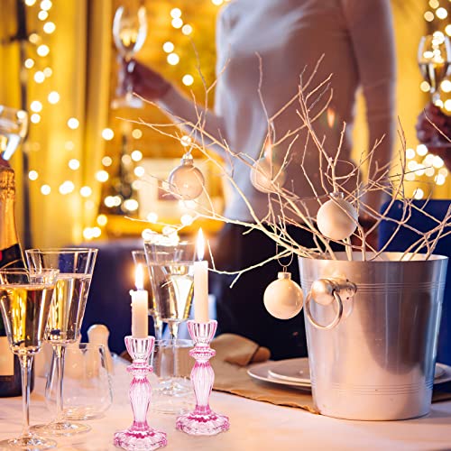 Glass Candle Holders, 2PCS Decorative Candle Stand Wide Base Candlestick Holder Table Centerpiece Decor for Wedding Festival Party Windowsill, Pink - color: Pink