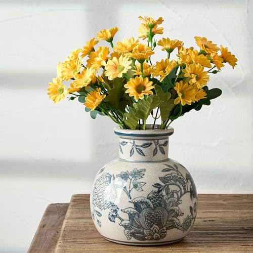 SIDUCAL Blue and White Vintage Vase | 6 Inch Ceramic Chinoiserie Floral | Retro Ice Cracked Blue and White Porcelain Vase for Table, Living Room, Bathroom Decoration, Wedding, Shelf Decor, Mantel - color: 18795-blue and White