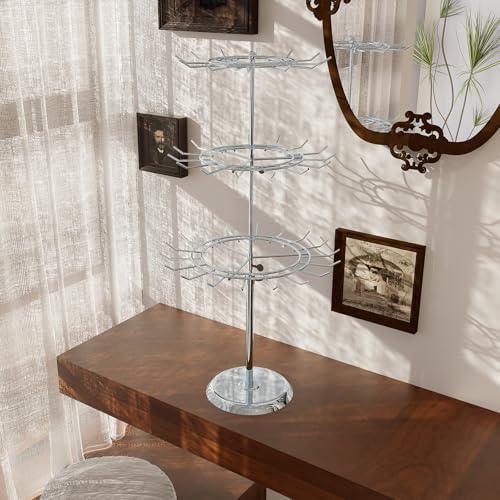 Jewelry Rotating Rack with 12/15/18 Hooks Chrome Necklace Keychain Display Organizer Stand 3 Tier for Boutique Countertop Use - size: Length-Incremental Style - 45 hooks