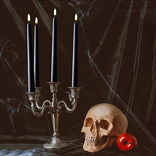 NONNO & ZGF 10 Pack Black 11'' LED Wax Covered Taper Candles with 2 Remote Control, Flameless Battery Operated Decor Candle, Warm White LED - color: Black