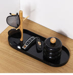 Shinpuru Key Tray & Key Bowl, Jewelry Tray with Wood 3-Tier Hanging Organizer - Multi-Functional Entryway Tray, Perfect for Key Bowl, Ring Holder, Jewelry Dish Organize (Black Oval) - color: Black Oval