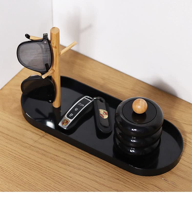 Shinpuru Key Tray & Key Bowl, Jewelry Tray with Wood 3-Tier Hanging Organizer - Multi-Functional Entryway Tray, Perfect for Key Bowl, Ring Holder, Jewelry Dish Organize (Black Oval) - color: Black Oval