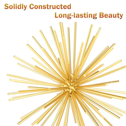 Metal Decorative Starburst Ball, 6 Inch Gold Sphere Decor, Spiky Star Burst Tabletop Sculpture, Mid-Century Modern Metal Spike Ball for Home, Living Room, Office & Shelf Decor - color: Gold-starburst-6"