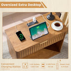 LEYAOYAO 31" Wide Fluted Nightstand with Charging Station, Oversized Extra Large 1 Drawer Night Stand with Golden Handle, Brown Wood Bedside Table Tall End Tables,for Bedroom, Living Room, Hallway - color: Brown, size: 1 Drawers