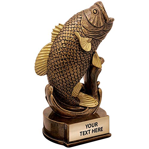 Crown Awards 6" Large Mouth Bass Sculpture, Custom Resin Mascot Award with Personal Engraving Prime