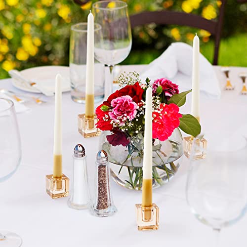 2PCS Amber Square Glass Taper Candle Holders for Table Centerpiece. Decorative Crystal Candle Stick Holder Sets. Candle Stand for Wedding, Dinning, Party. - color: Amber 2pcs