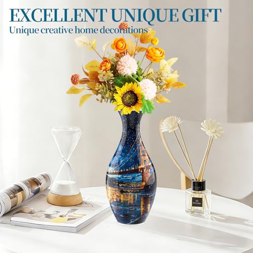 3D Puzzles Vase for Adults, Crafts for Adults, 160 Pieces Plastic DIY Unique Flower Vase with LED Light House Warming Gift Birthday Gifts for Flower Arrangements and Home Decor (Bridge) - color: Bridge