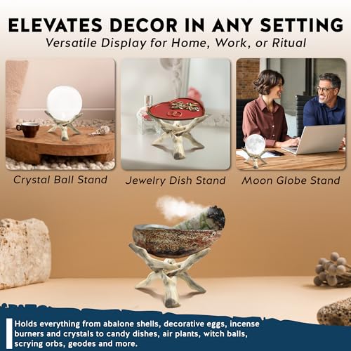 Alternative Imagination Wooden Tripod Display Stand - 6-Inch Hand Carved Holder Made from Mango Wood -Folding Natural Stand for Abalone Shell, Crystal Ball, Key Bowl,Trinket Dish, Incense,Decor & More - size: 6 Inches