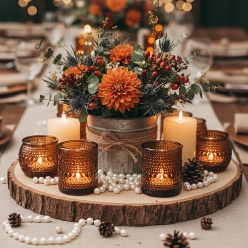 16 Pcs Assorted Amber Candle Holders- Vintage Candle Holder for Rustic/Boho Wedding Table centerpieces, Bridal Shower, Baby Shower Decoration - color: Amber