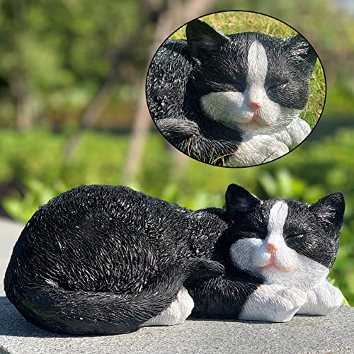 Cat Statue for Garden and Indoor, Outdoor Black Cat Figurines Decor for Patio, Lawn, Yard and Table - color: Sleeping Cat（black）