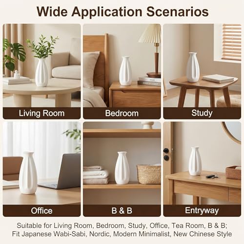 White Ceramic Flower Vase Matte Finish Modern Home Decor for Wedding Centerpiece Dinner Table Office Desk Decorations