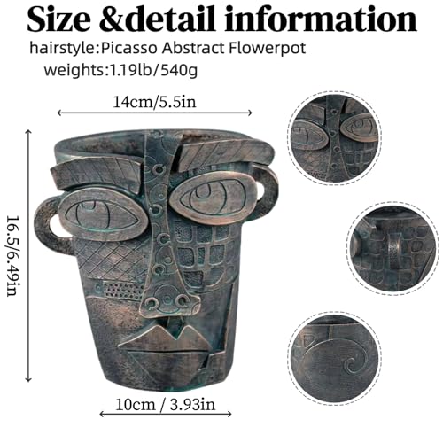 Picasso Abstract Face Flower Pot,Unique Resin Crafted Planter with Drainage Holes,Interesting Colorful Planter with Human face,for Indoor and Outdoor Botanical Home décor (Bronze) - style: Bronze