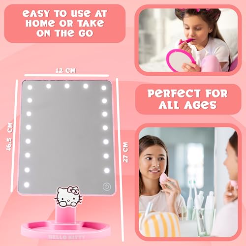 Get Trend Hello Kitty Sanrio Vanity Mirror for Girls Teens Women with Compact LED Table Mirror Touch Screen Lighting Trinket Tray Girls Make Up Accessories