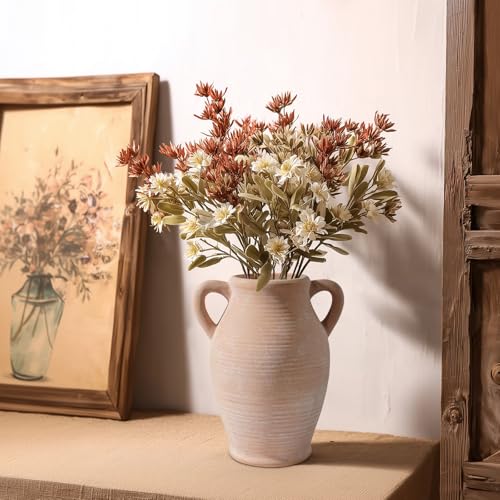 Sunddo Terracotta Vase with 2 Handles, 8 inch Rustic Ceramic Vase, Farmhouse Decor, Table Living Room Bedroom Fireplace Decor - color: Rustic Terra - 8, size: 8 Inch