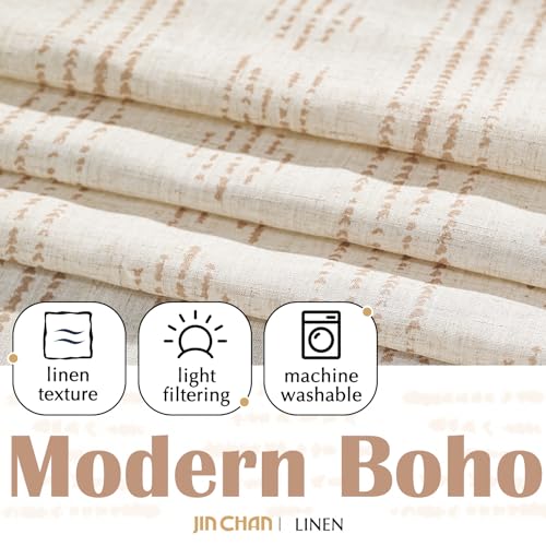 jinchan Boho Kitchen Curtains Linen Tier Curtains 24 Inches Bohemian Cafe Small Drapes Striped Mudcloth Farmhouse for Bathroom RV Camper Light Filtering Rod Pocket 2 Panels Taupe on Beige - color: Boho Taupe on Beige, size: 26"W x 24"L (Pack of 2)