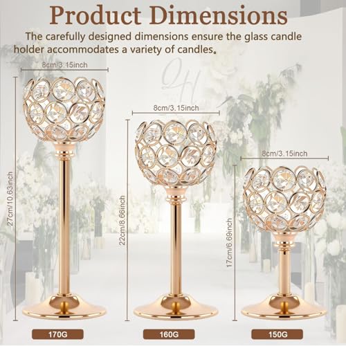 Candle Holder Candlestick Holders- 3Set Gold Crystal Pillar Candle Holders,Metal Candlestick Stands for Wedding Centerpieces,Table Decor for Church,Valentine's Day Housewarming Gift,9Pcs - size: 9Pcs