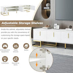 ON-TREND Modern TV Stand with Metal Legs and Gold Handles for TVs Up to 80'', Media Console Table with Cabinets and Adjustable Shelves, Luxury TV Cabinet with Geometric Lines for Living Room, White - color: White+gold1