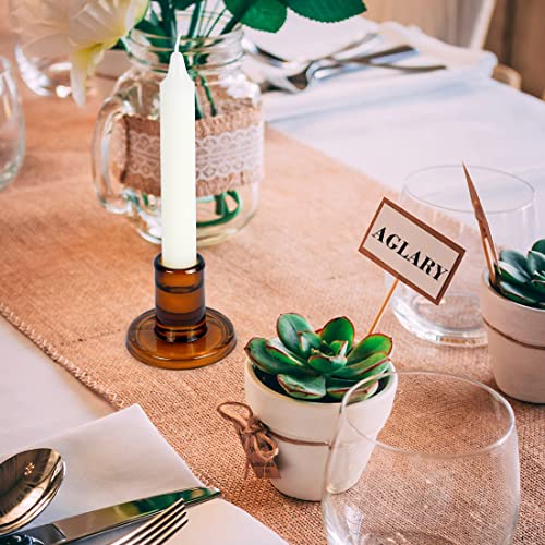 12PCS Dark Amber Taper Candle Holders, Glass Crystal Candlestick Holders Bulk, Clear Candle Holders for Dining Table Centerpiece - color: Dark Amber 12pcs