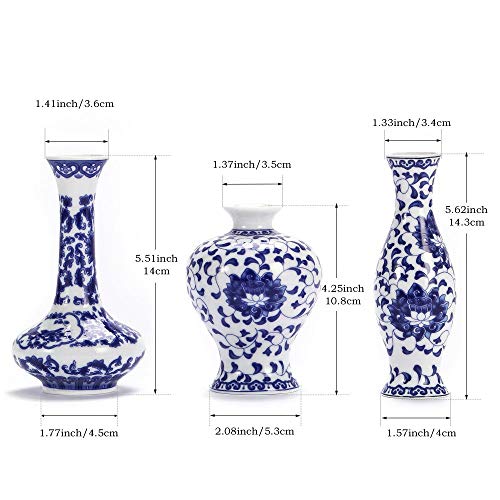 Blue and White Vase Set of 3, Cute Ceramic Bud vase in Bulk for Farmhouse Table Centerpiece Mini Vintage Vase for Rustic Wedding Decorations, Home Table Flower Decor - color: Blue & White Porcelain Set