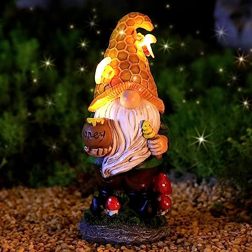 VChymm Solar Garden Gnomes Outdoor Statues-11.8‘’Outdoor Garden Decor-LED Outdoor Decor Light-Unique Housewarming Gifts Yard Art Sculptures for Patio Lawn Ornaments - color: Mushroom Gnome