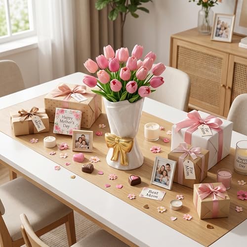 Relexome Fully Glazed White Ceramic Gold Bow Vase 9.64 in Unique Cute Modern Decorative Bouquet Flower Vases for Home Living Room Table Mother's Day Decor Women Gifts - color: White-gold