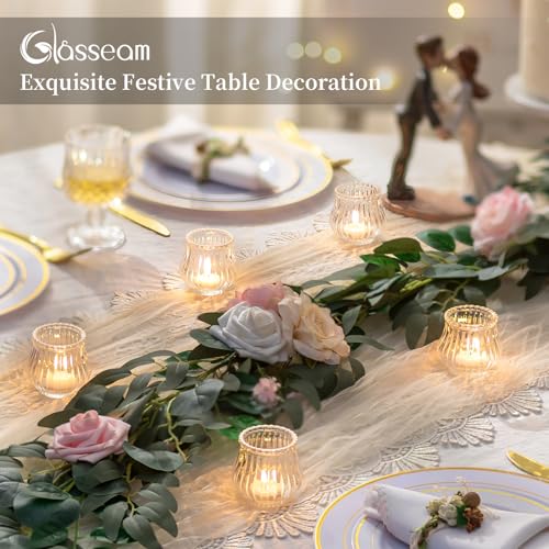Glasseam Glass Tealight Candle Holder: Set of 24 Ribbed Clear Votive Candle Holders Bulk for Wedding Centerpiece Christmas Table Decorations Party