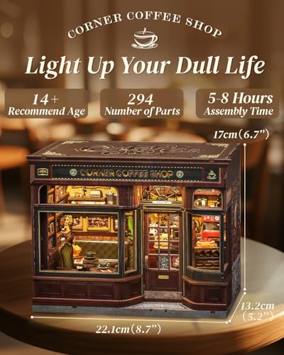 Cutefun Book Nook Kit - DIY Miniature Coffee Shop Booknook Kits for Adults and Teens, 3D Wooden Puzzle Bookend Bookshelf with LED Light, Creative Crafts Gifts for Book Lovers (Corner Coffee Shop) - style: Corner Coffee Shop