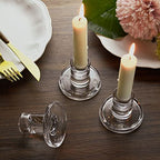 Low Glass Taper Candle Holders fit Candle Base Diameter 5/6-7/8 inch- Wedding Table Centerpiece Short Clear Candlestick Holders - Set of 6 - color: Clear