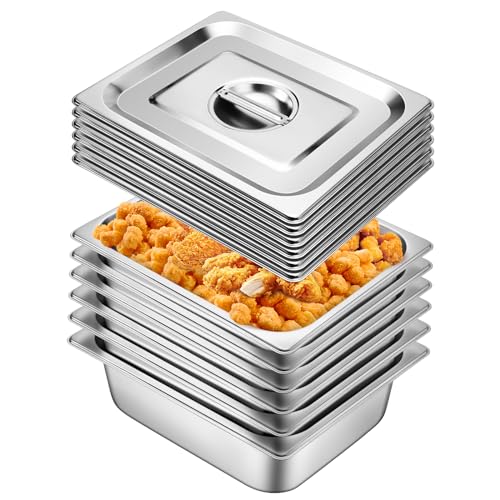 Hotel Pan With Lids 6 Pack 1/2 Size 4" Deep Stainless Steel Steam Table Pan, Commercial Food Pans for Catering Buffet Chafing Dish Pans Metal Steam Tray (1/2 Half Size x 4 Inch Deep, 6 Pack) - color: 1/2 Size, size: 4" Deep