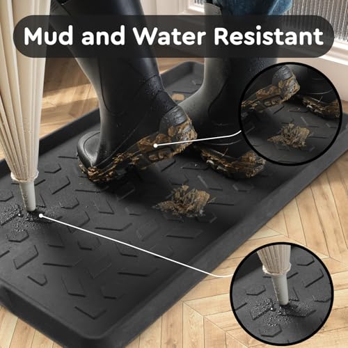 tchdio Durable Rubber Boot Tray and Shoe Mat for Entryway - Heavy Duty Waterproof Shoe Tray Organizer, Non Slip Boot Trays for Front Door, Entryway Muddy Shoes Storage, 16x48 Inches - color: Black Diamond, size: 16"x48"