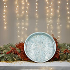 PEMAR 12.6” Mother of Pearl Round Serving Tray with Handles, Decorative Nacred Wooden Ottoman Coffee Table Tray (Teal Sunlight) - color: Teal Sunlight