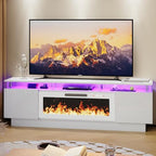 LEMBERI 70" Fireplace TV Stand for TVs up to 80 Inches with White 36'' Electric Fireplace & Remote, Modern Entertainment Center with LED Light,Woodeen TV Console for Living Room, 8 Acrylic Posts, Wht - color: White With White Fireplace (Acrylic Posts), si