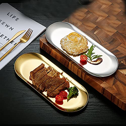 4 Pcs 7 Inch x 3.3 Inch Trinket Tray, Silver Stainless Steel, for Serving Trays Towel Storage Dish Plate Tea Fruit Trays Jewelry Plate Decorative Storage Tray