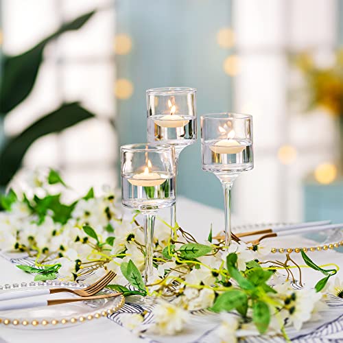 Nuptio 1 Set Tealight Candle Holder Tall Glass Candle Holder for Floating Candles, Glass Candle Holders for Pillar Candles, Tall Candle Holders for Table Centerpiece Home Party Wedding Table Decor - size: 7.87" & 9" & 10.2" H - 1 set