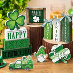 Vercraft 11 Pcs St. Patrick's Day Table Decorations Shamrocks Tiered Tray Home Decor Irish Centerpiece Decorative Wood Books Table Top Decor Clover Wooden Sign for Party Supplies - style: Shamrocks