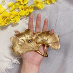 Metal Jewelry Dish, Small Leaf Shaped Ring Holder Jewelry Organizer, Trinket Dish Vanity Tray for Dresser Christmas Birthday Wedding Gifts 2-Tier Ginkgo-Gold - color: 2-Tier Ginkgo-Gold