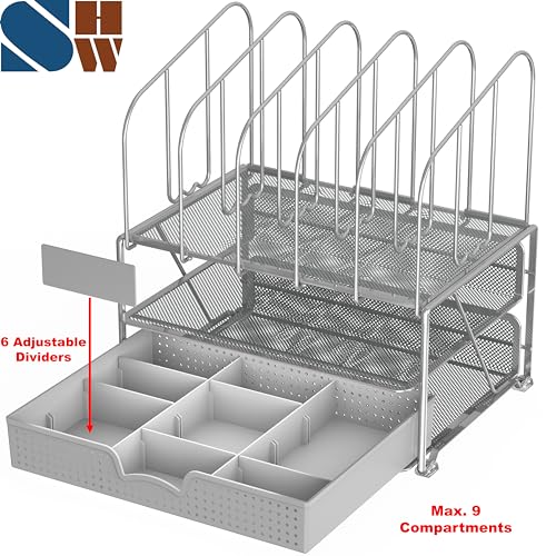 Deco Brothers Desk File Organizer with Letter Tray and 5 Upright File Stand, Silver - color: Sliver