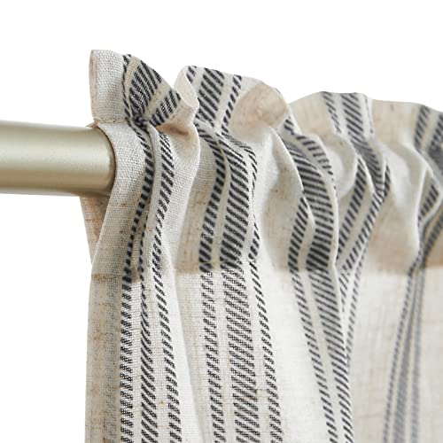 jinchan Linen Striped Kitchen Curtains 24 Inch Farmhouse Small Cafe Curtains Balanced Stripe Half Window Light Filtering for Bathroom Living Room Laundry 2 Panels Black on Linen - color: Striped Chocolate Black on Linen, size: 26"W x 24"L (Pack of 2)